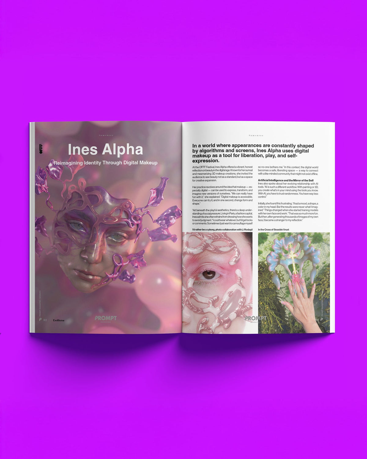 Prompt Magazine annual print subscription featuring an interior spread with digital artist Ines Alpha